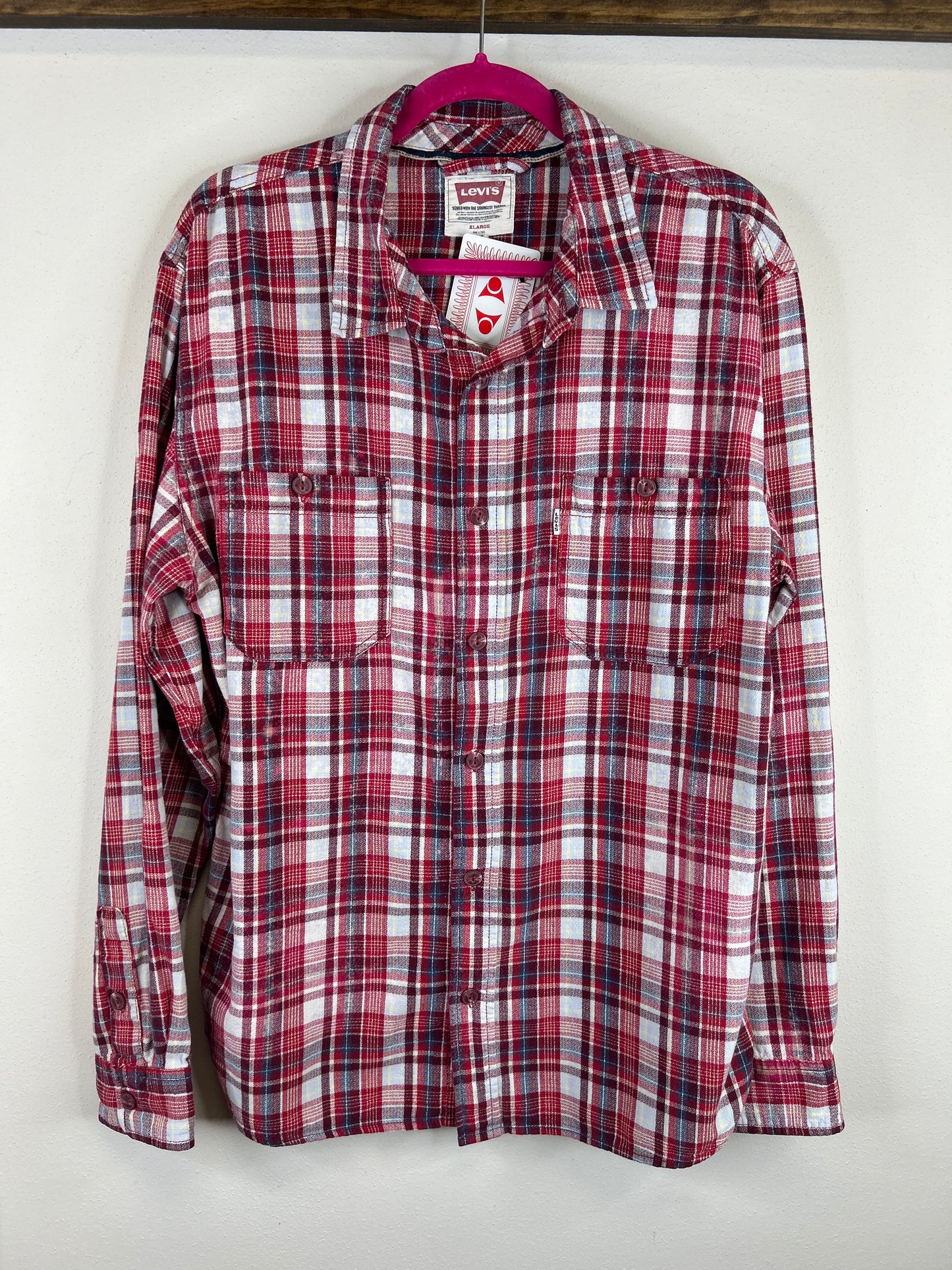 Wisconsin Beer upcycled flannel shirt unisex XL red