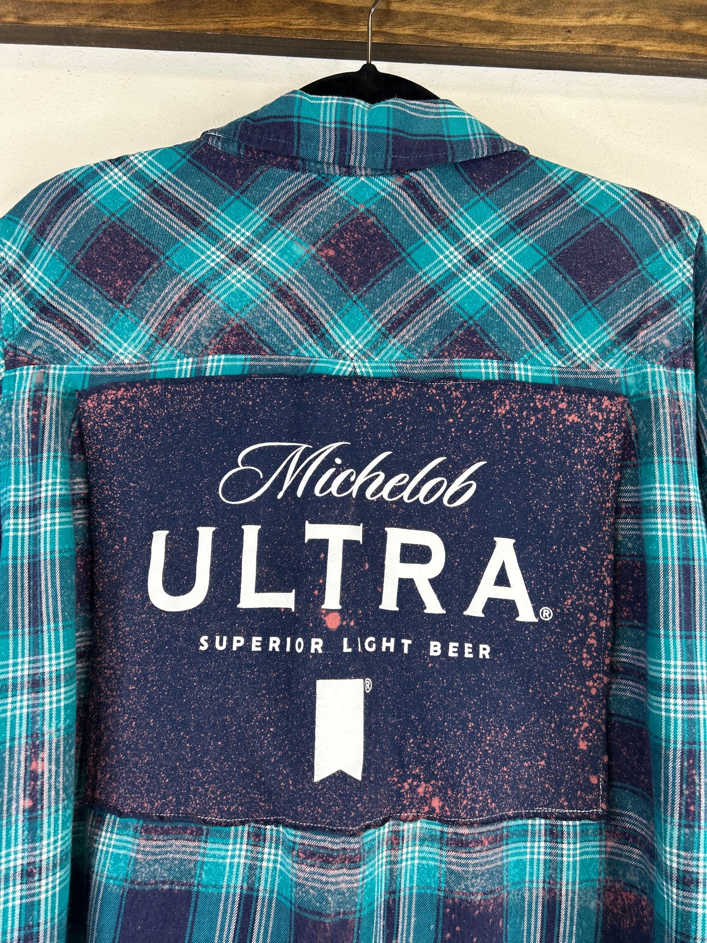 Michelob Ultra upcycled flannel shirt women’s size 1X blue
