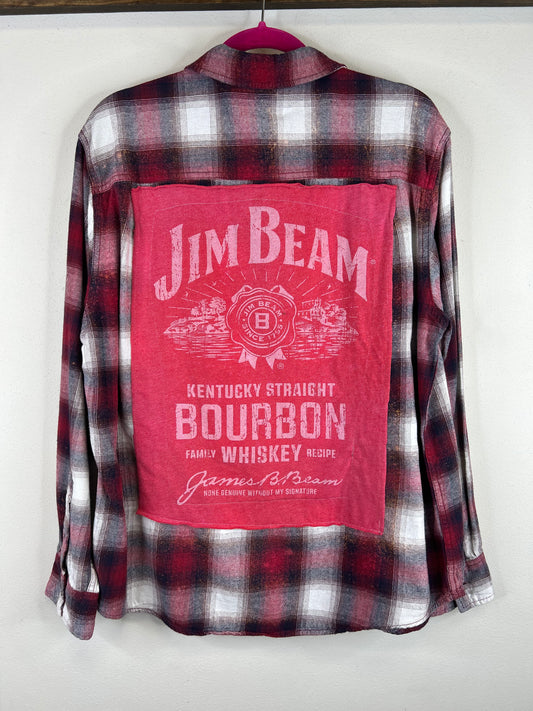 Jim Beam upcycled flannel shirt unisex size XL red