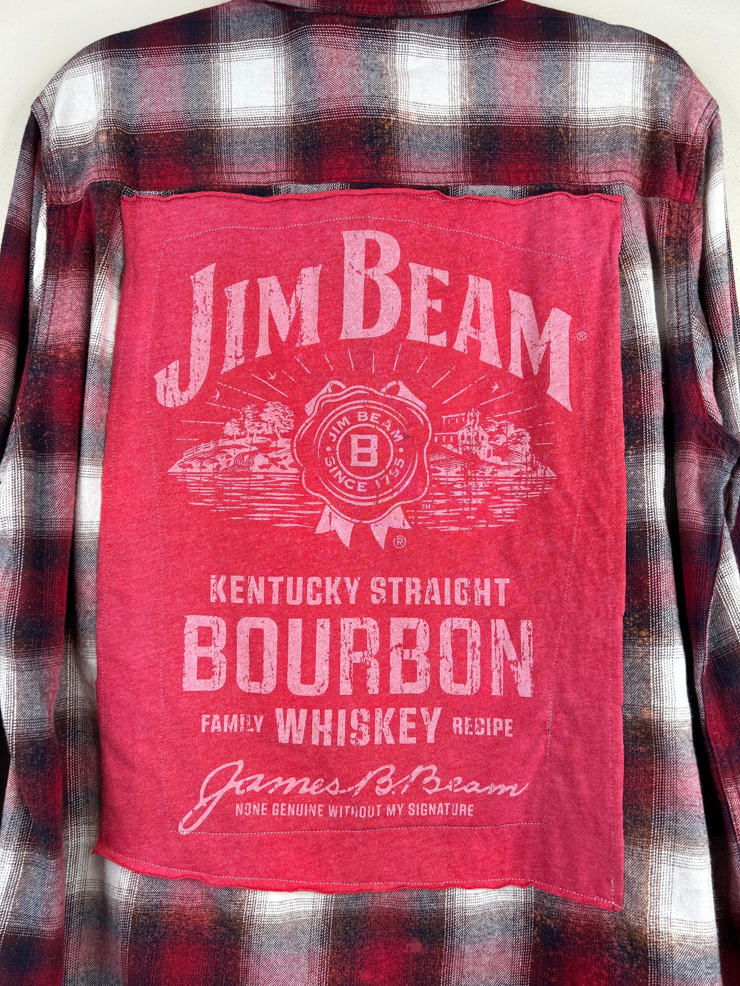 Jim Beam upcycled flannel shirt unisex size XL red
