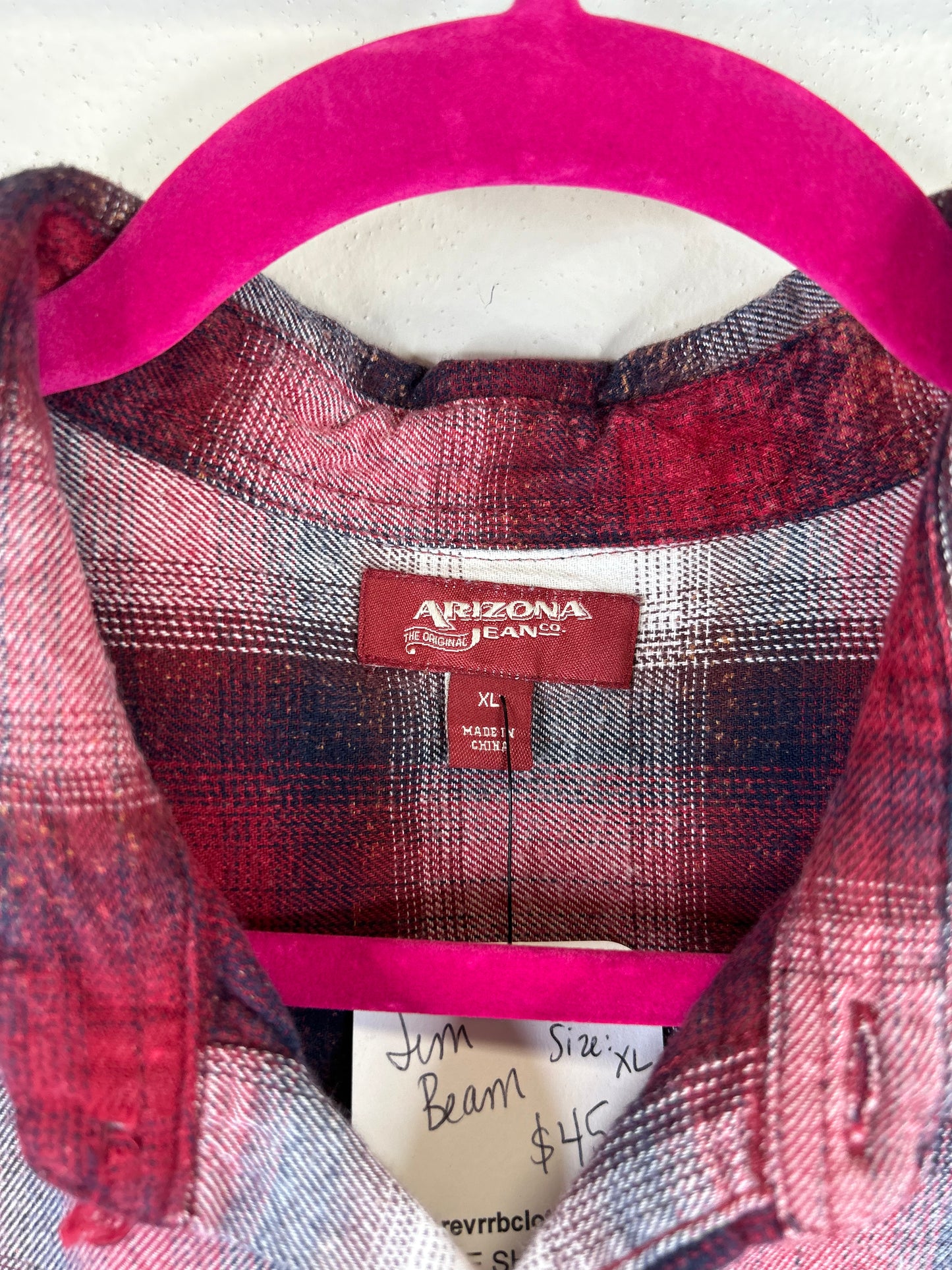 Jim Beam upcycled flannel shirt unisex size XL red
