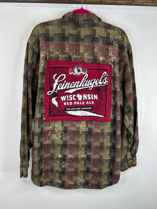 Leinenkugels upcycled flannel shirt unisex size XL green