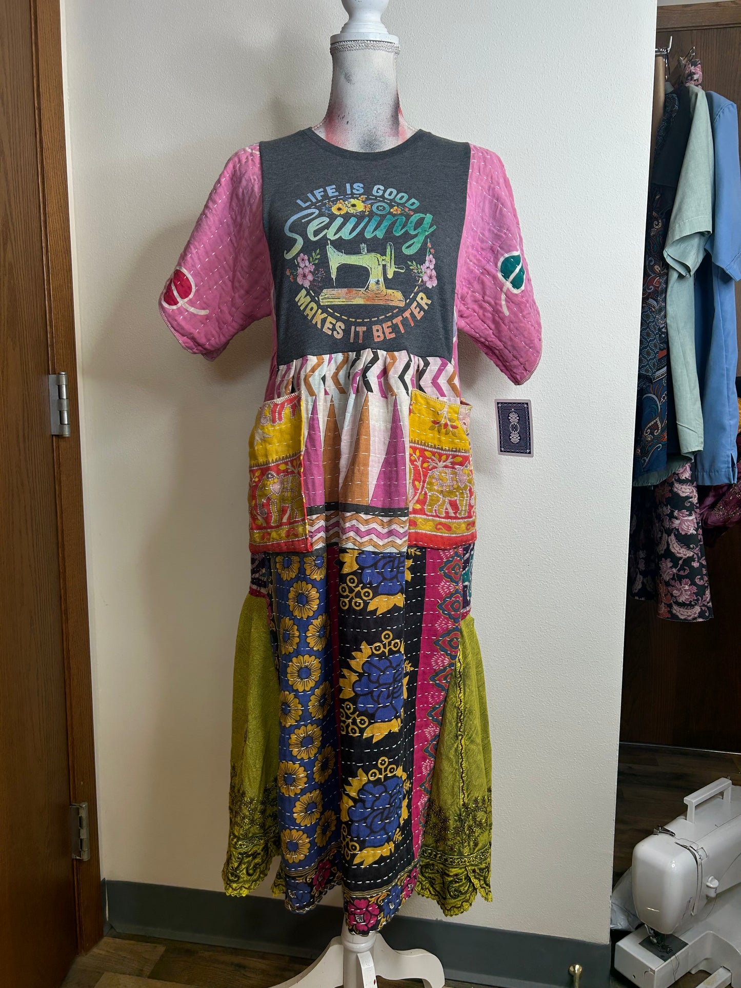 Sewing Makes It Better upcycled kantha dress womens size S