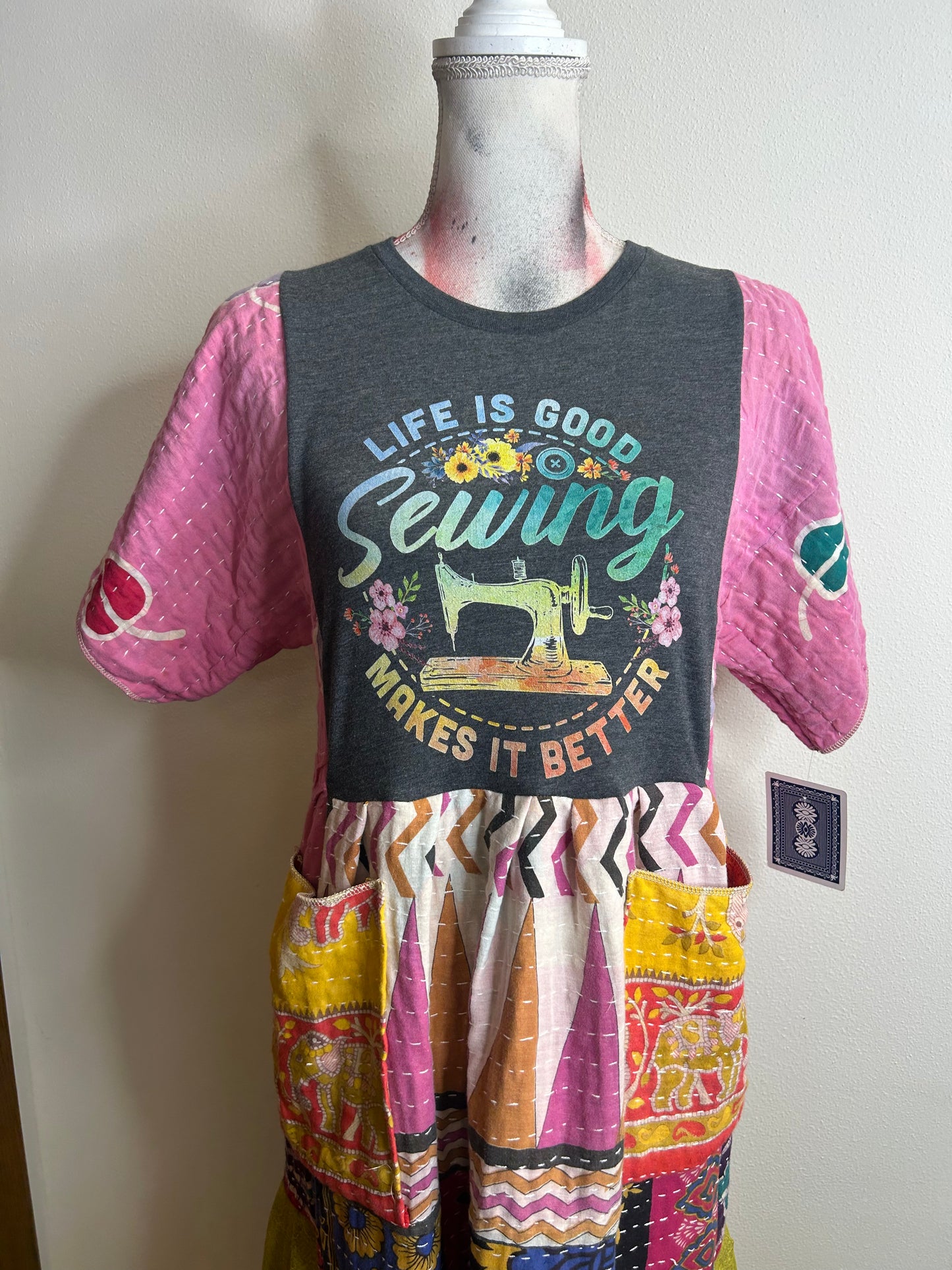 Sewing Makes It Better upcycled kantha dress womens size S