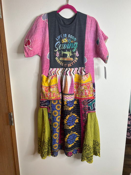 Sewing Makes It Better upcycled kantha dress womens size S