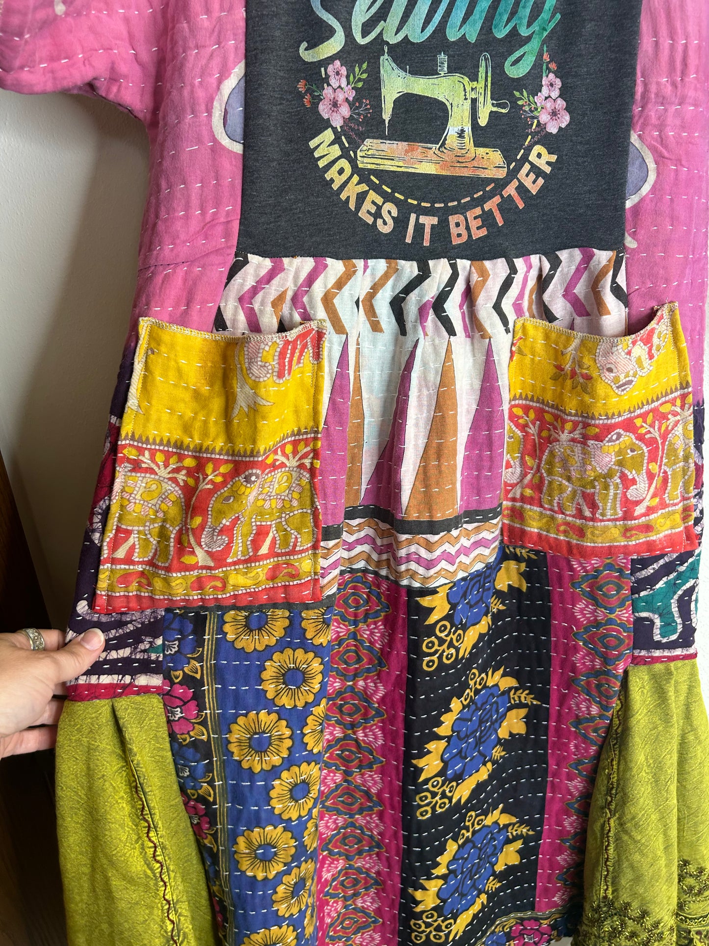 Sewing Makes It Better upcycled kantha dress womens size S
