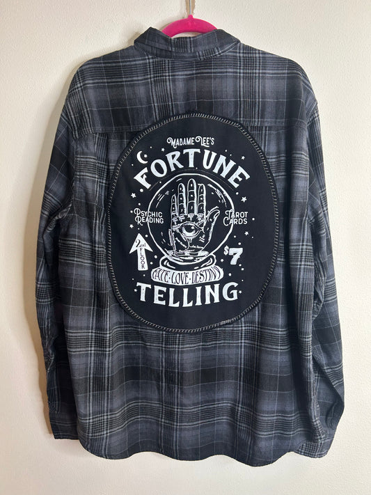 Fortune Telling upcycled flannel shirt unisex size XL